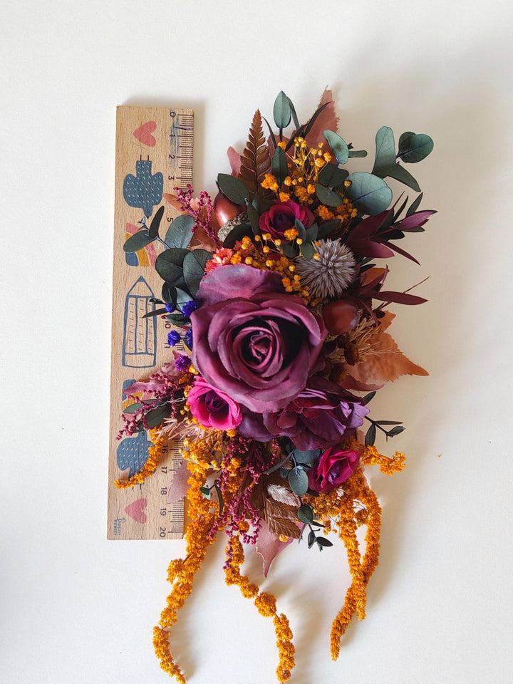 Woodland Wedding Boutonniere: Autumn Brooch Corsage, Purple Boho Flower – handmade floral hair accessory by magaela