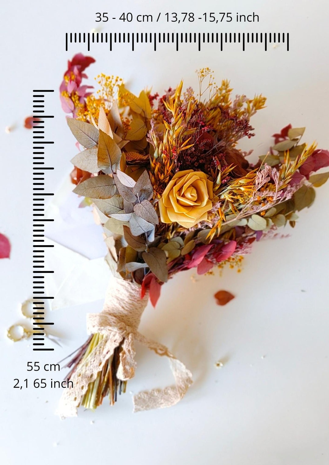 Autumn Bridal Bouquet: Orange, Yellow, Burgundy Wedding Flowers – handmade floral hair accessory by magaela