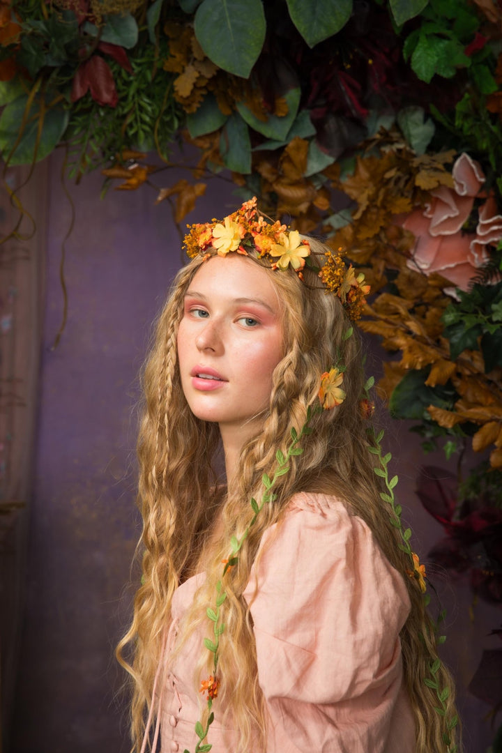 Bridal Flower Hair Wreath with Veil: Romantic Fairy Crown – handmade floral hair accessory by magaela