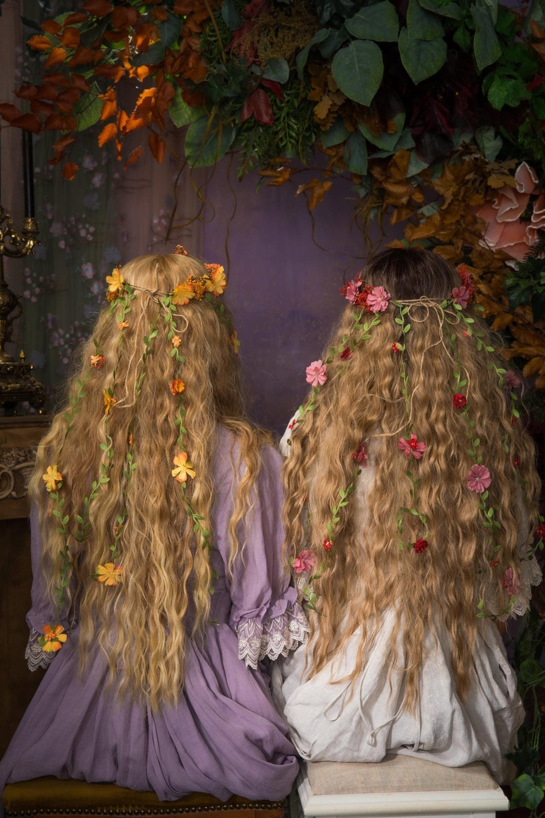 Bridal Flower Hair Wreath with Veil: Romantic Fairy Crown – handmade floral hair accessory by magaela