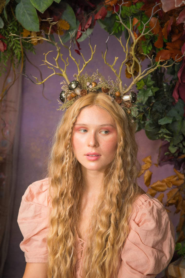 Mushroom Antler Crown: Woodland Fairy Headband, Pagan Costume – handmade floral hair accessory by magaela