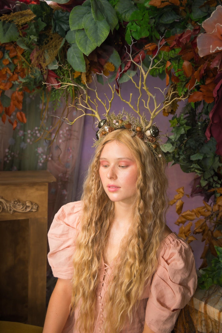 Mushroom Antler Crown: Woodland Fairy Headband, Pagan Costume – handmade floral hair accessory by magaela