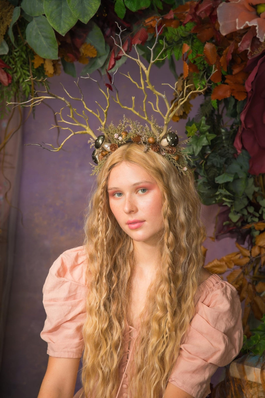Mushroom Antler Crown: Woodland Fairy Headband, Pagan Costume – handmade floral hair accessory by magaela