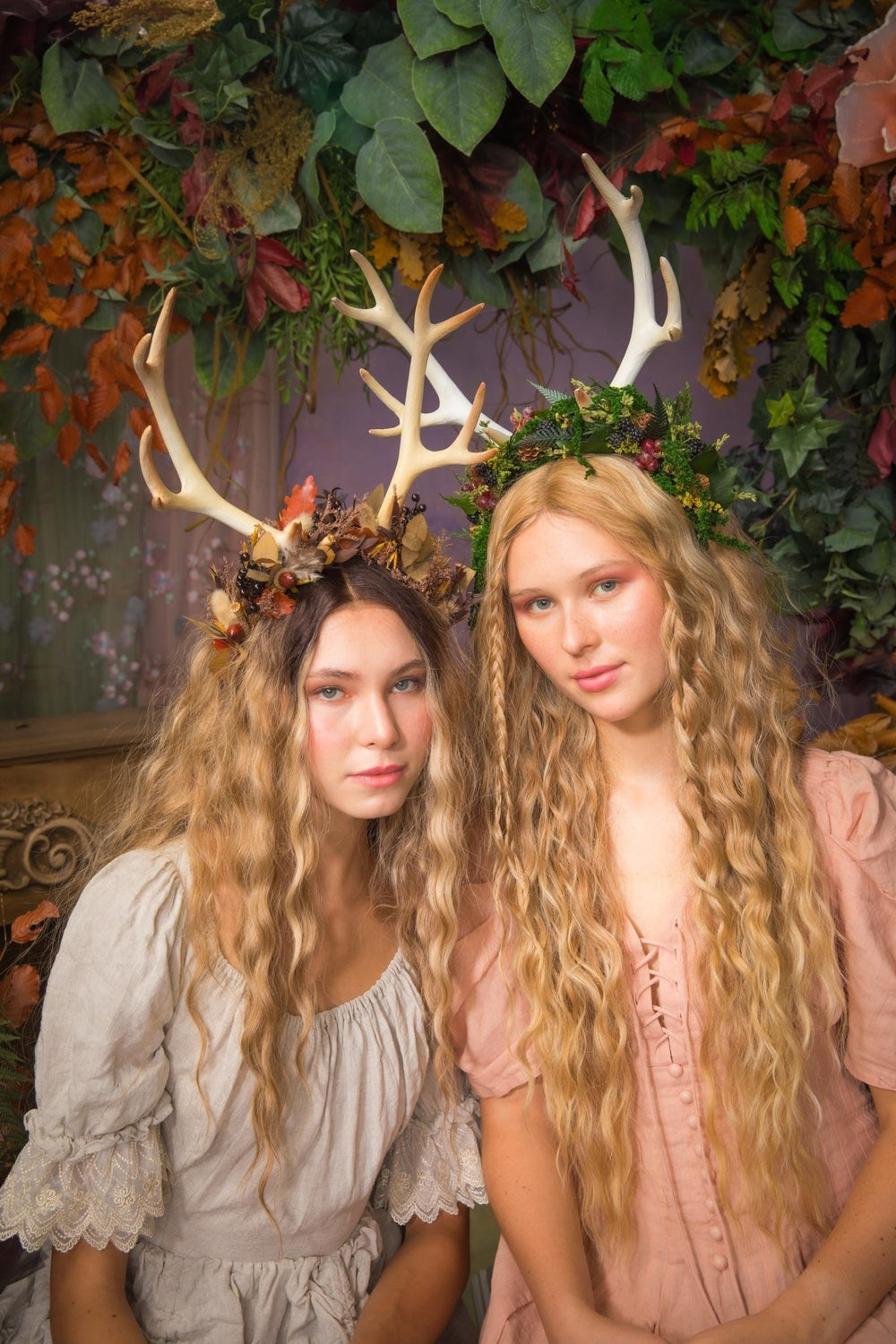 Woodland Antler Crown: Autumn Fairycore Headpiece – handmade floral hair accessory by magaela