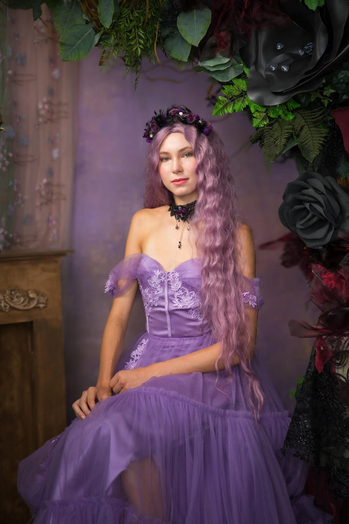 Purple Flower Headband and Choker Set: Gothic Autumn Wedding – handmade floral hair accessory by magaela