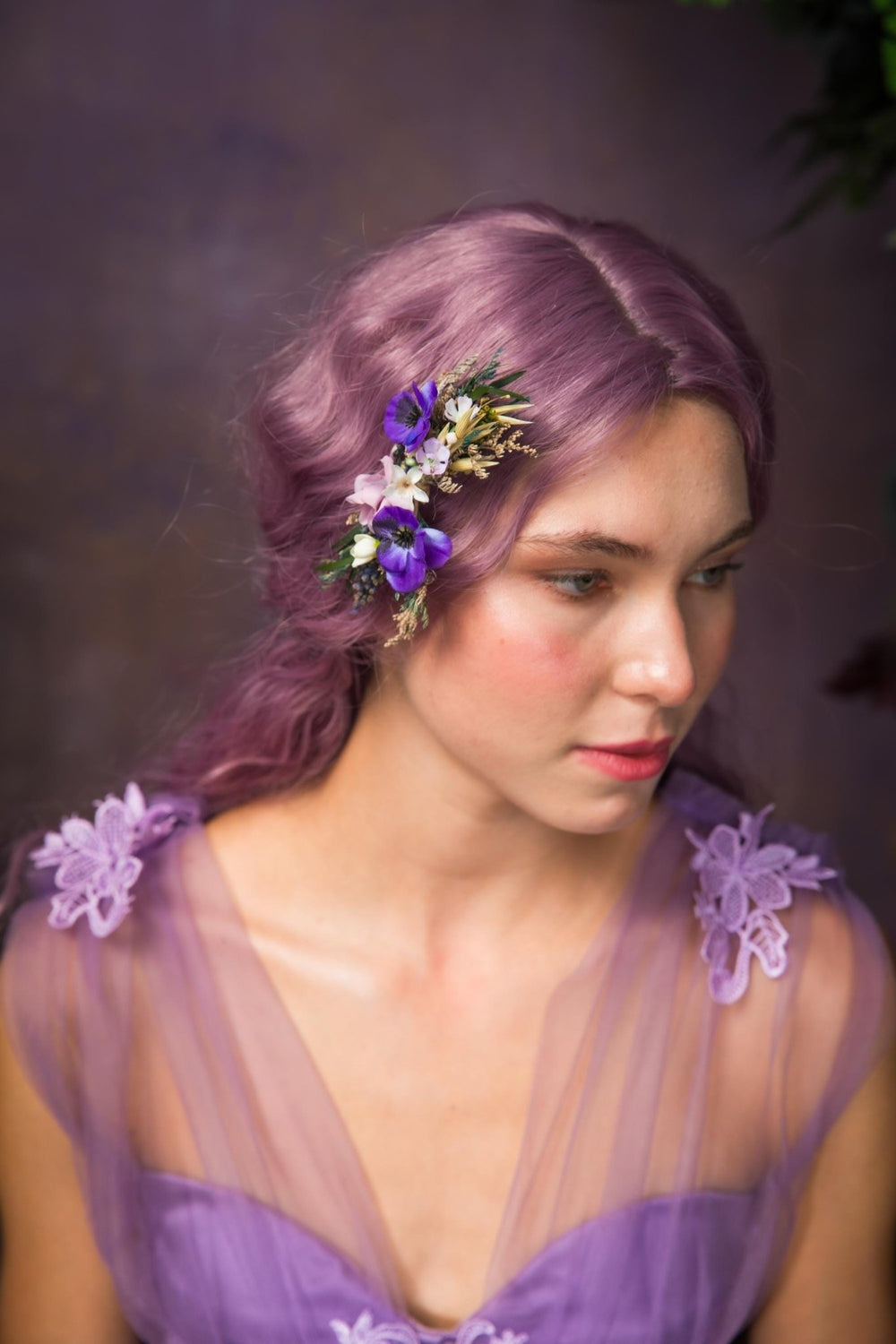 Violet Flower Hair Comb: Purple Bridal Hair Accessory – handmade floral hair accessory by magaela