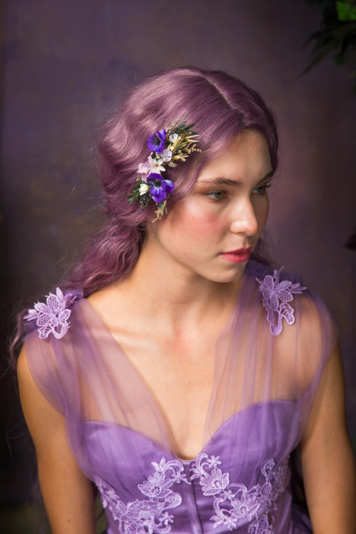 Violet Flower Hair Comb: Purple Bridal Hair Accessory – handmade floral hair accessory by magaela