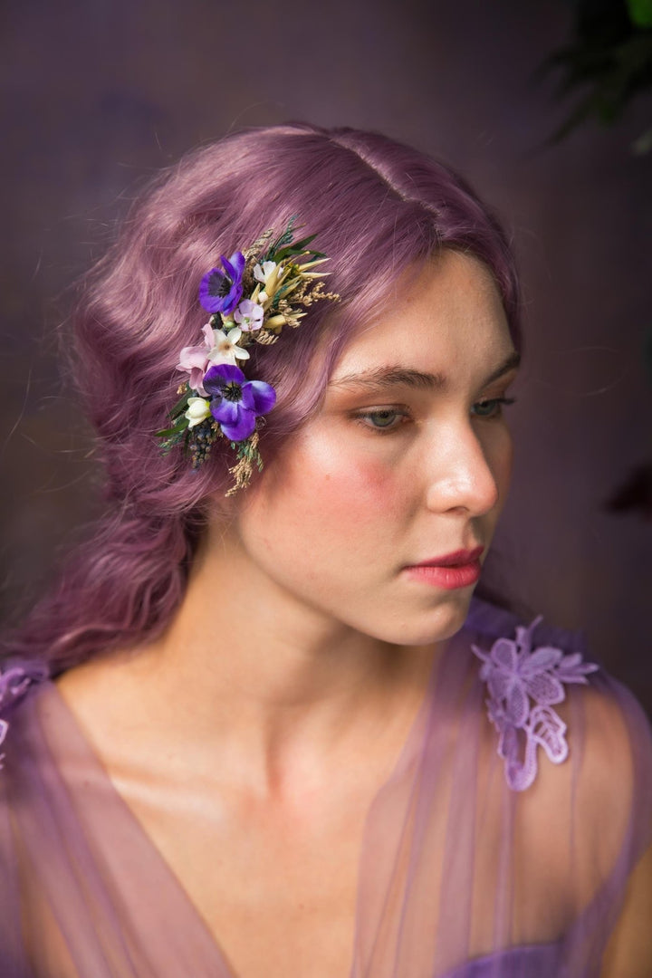 Violet Flower Hair Comb: Purple Bridal Hair Accessory – handmade floral hair accessory by magaela