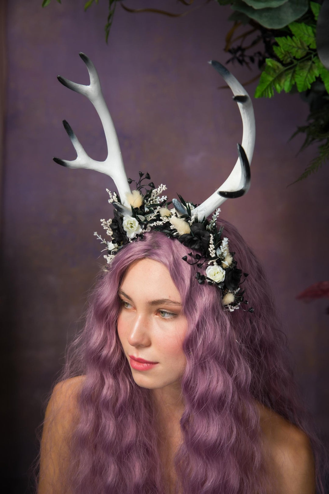 Halloween Antlers Crown: Black & White Woodland Headpiece – handmade floral hair accessory by magaela