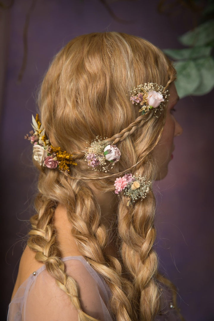 Blush Flower Hairpins: Pink, Cream & Blue Bridal Hair Accessory – handmade floral hair accessory by magaela