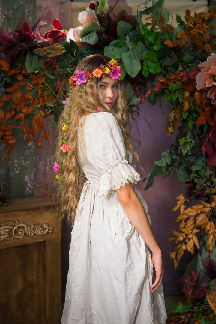 Bridal Flower Hair Wreath with Veil: Romantic Boho Headpiece – handmade floral hair accessory by magaela