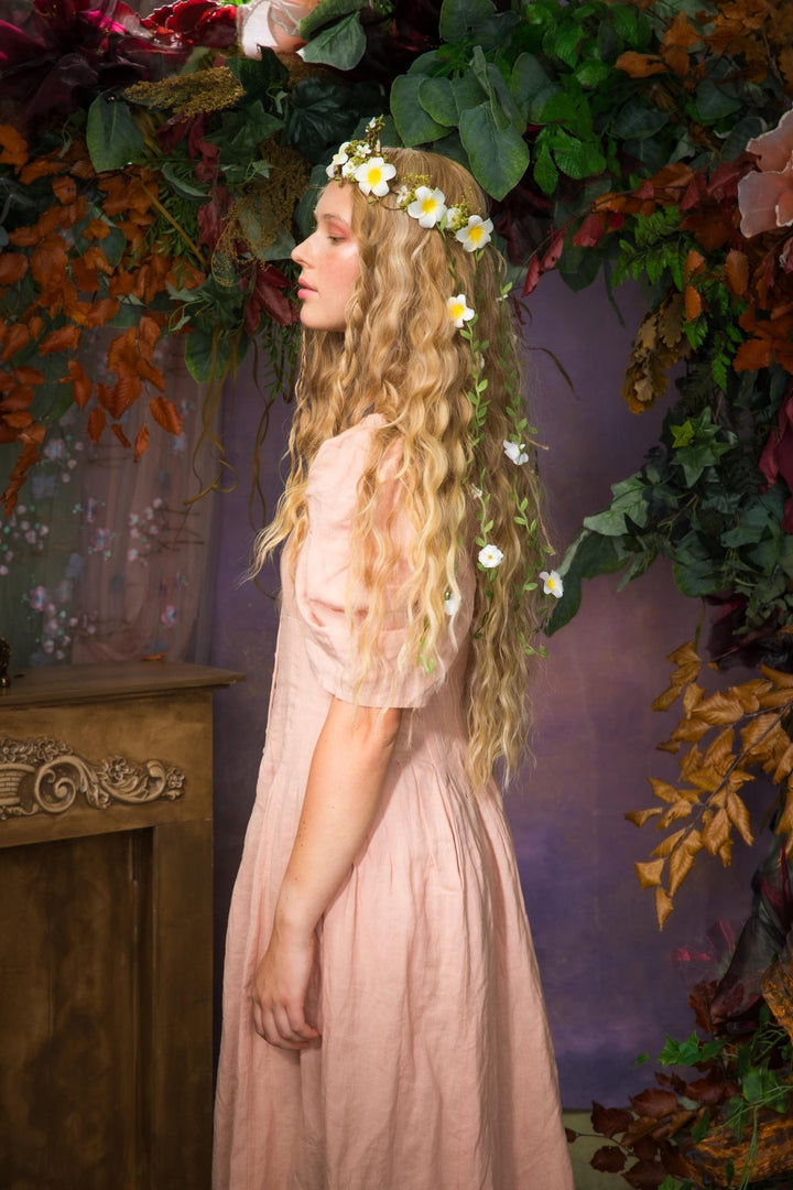 Bridal Flower Hair Wreath with Veil: Romantic Boho Headpiece – handmade floral hair accessory by magaela