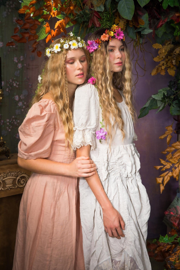 Bridal Flower Hair Wreath with Veil: Romantic Boho Headpiece – handmade floral hair accessory by magaela