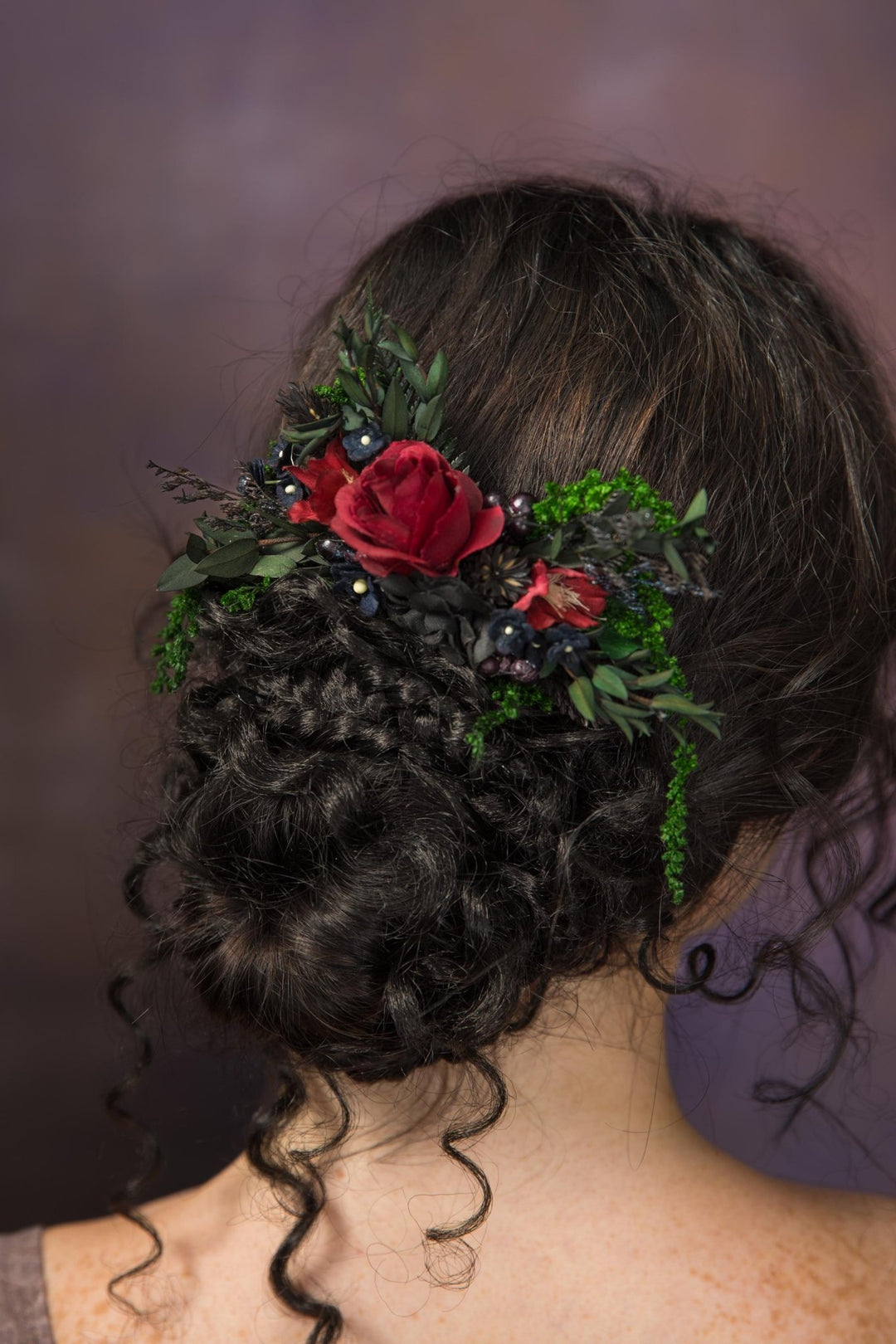 Burgundy Rose Bridal Hair Comb: Autumn Gothic Wedding Hairpiece – handmade floral hair accessory by magaela