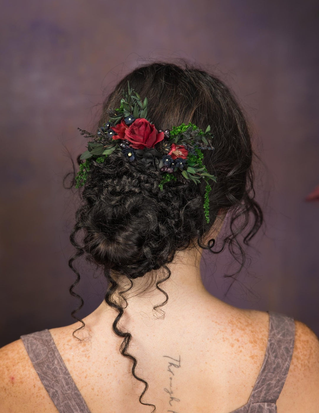 Burgundy Rose Bridal Hair Comb: Autumn Gothic Wedding Hairpiece – handmade floral hair accessory by magaela