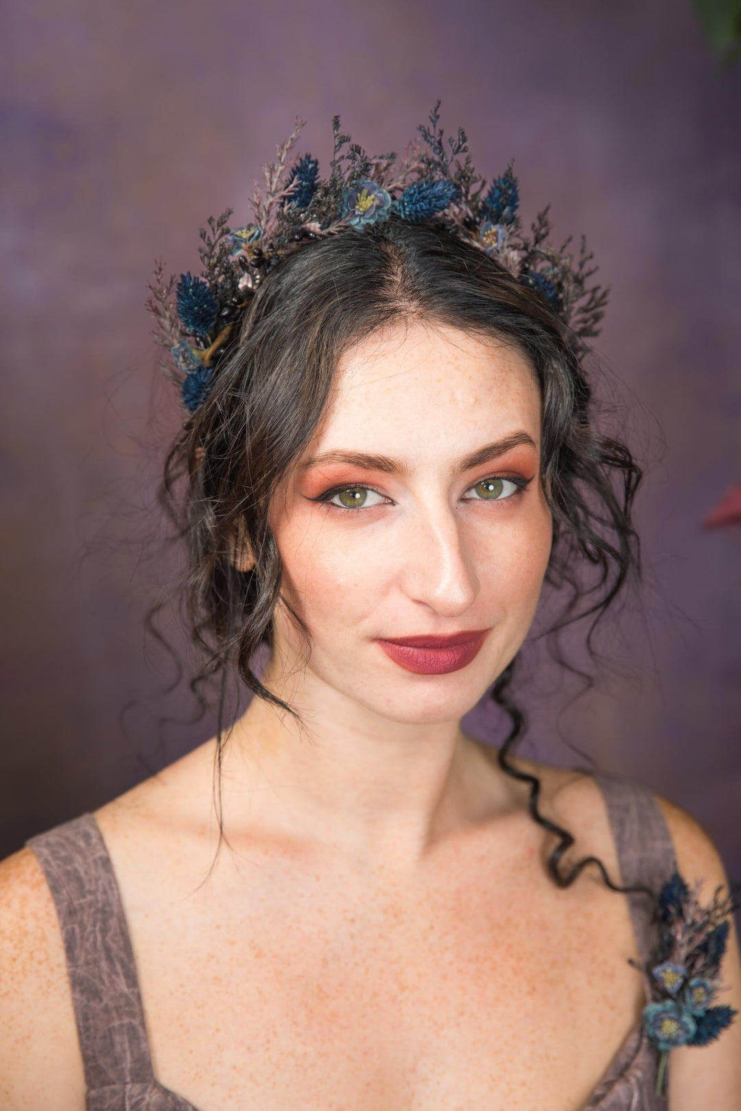 Dark Blue Flower Crown: Gothic Bridal Headband, Halloween Wedding – handmade floral hair accessory by magaela
