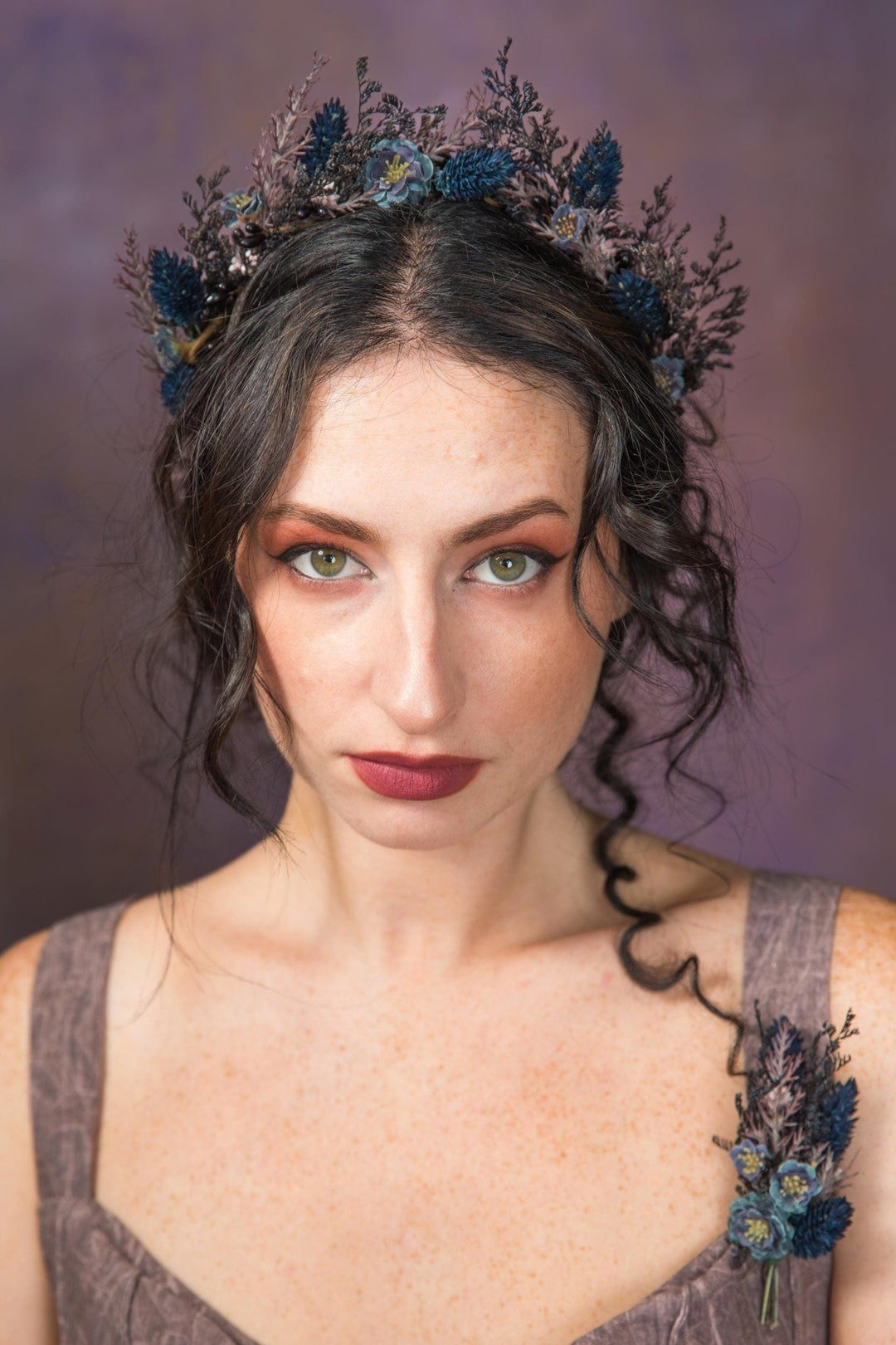 Dark Blue Flower Crown: Gothic Bridal Headband, Halloween Wedding – handmade floral hair accessory by magaela