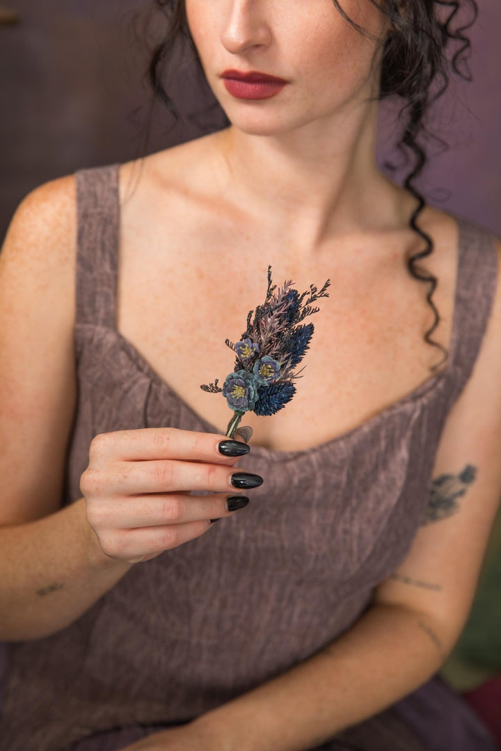 Dark Blue Flower Crown: Gothic Bridal Headband, Halloween Wedding – handmade floral hair accessory by magaela