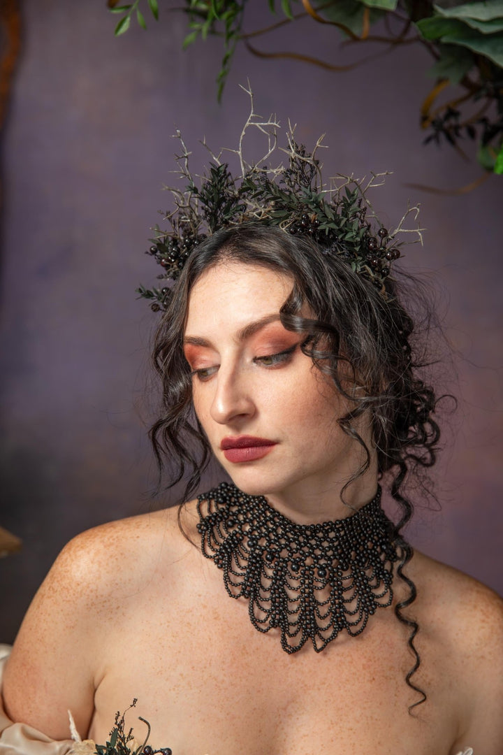 Gothic Bridal Crown: Black Berry Woodland Wedding Headband – handmade floral hair accessory by magaela