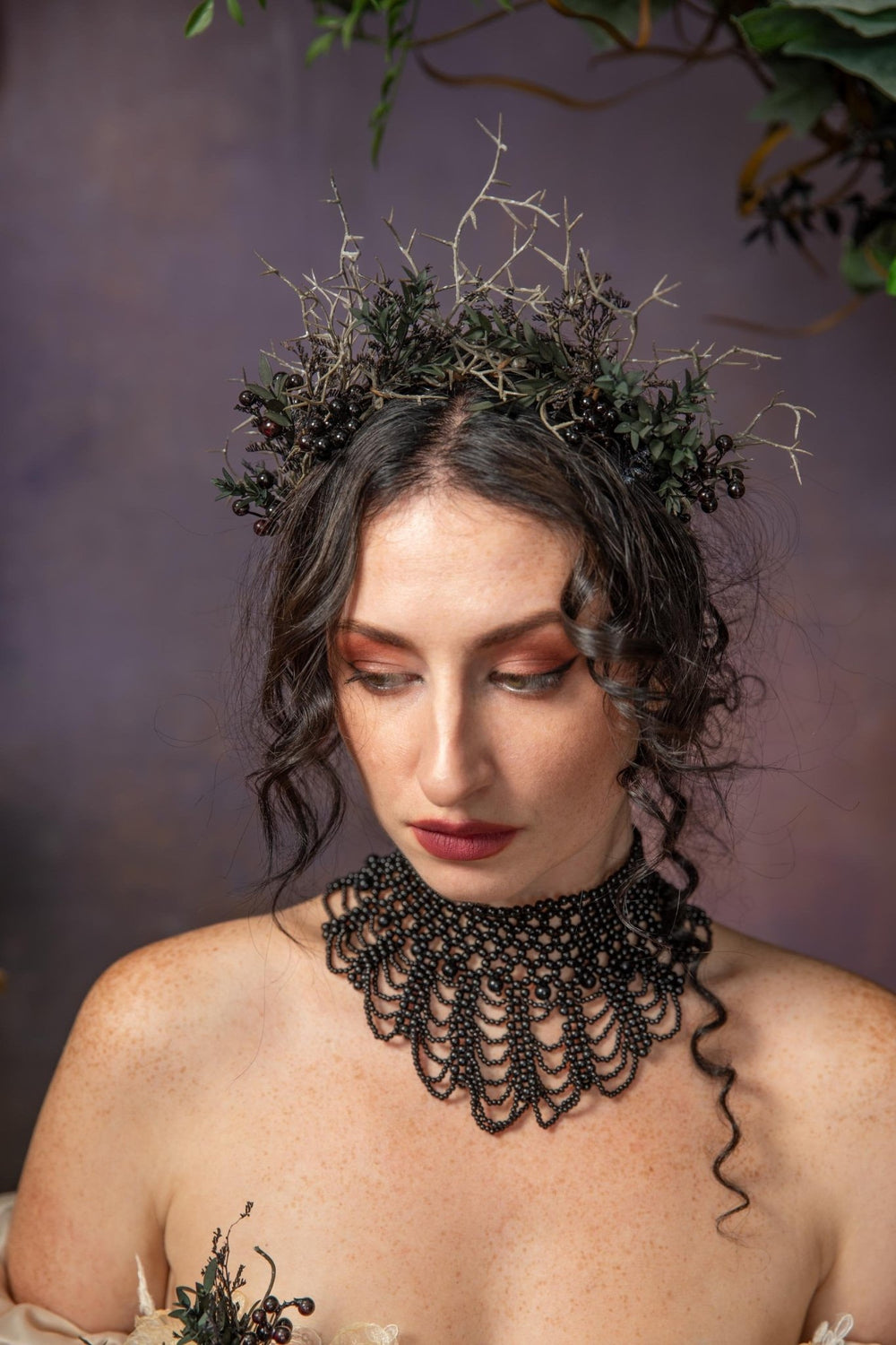 Gothic Bridal Crown: Black Berry Woodland Wedding Headband – handmade floral hair accessory by magaela