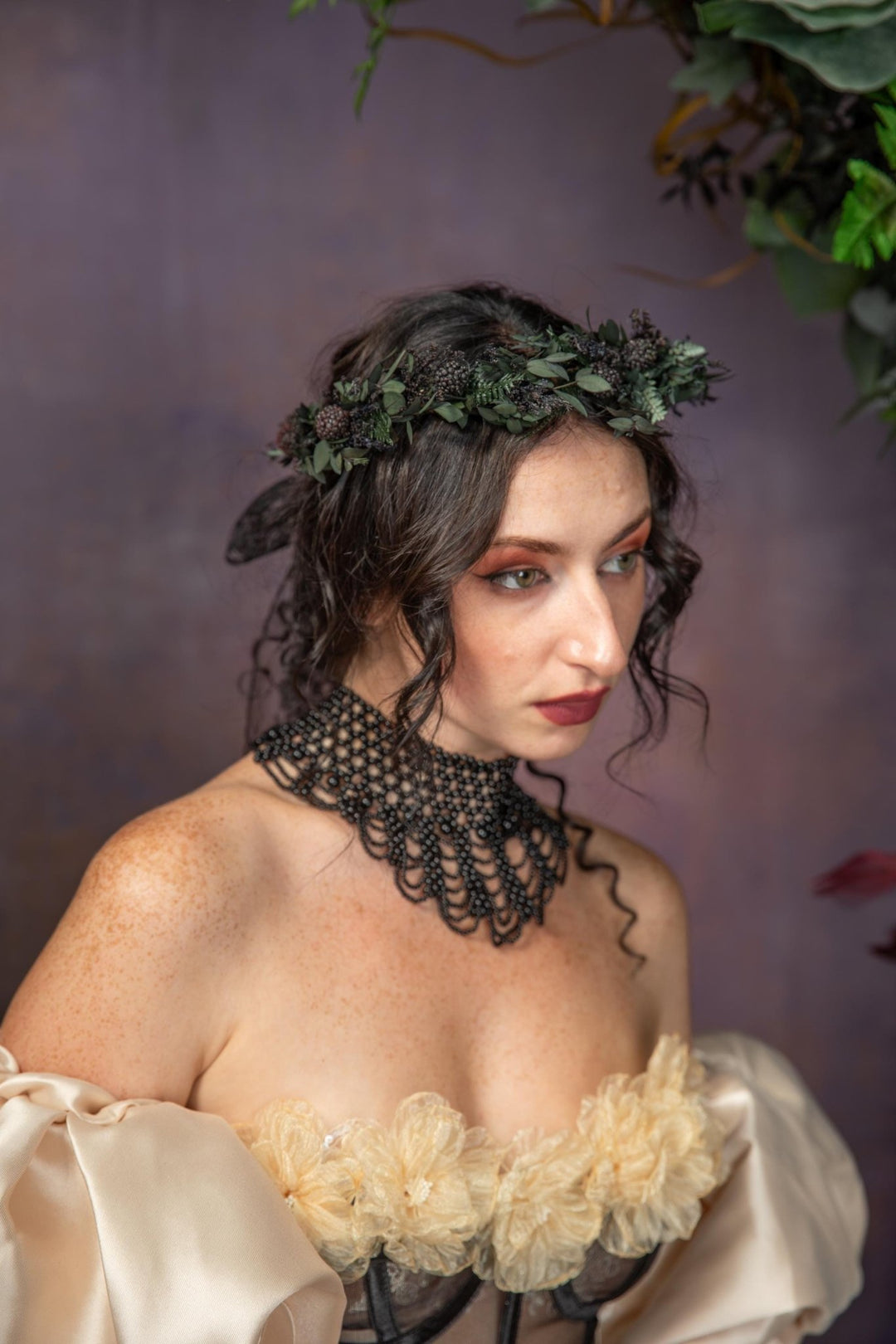 Gothic Black Flower Crown: Halloween Wedding Hair Wreath – handmade floral hair accessory by magaela