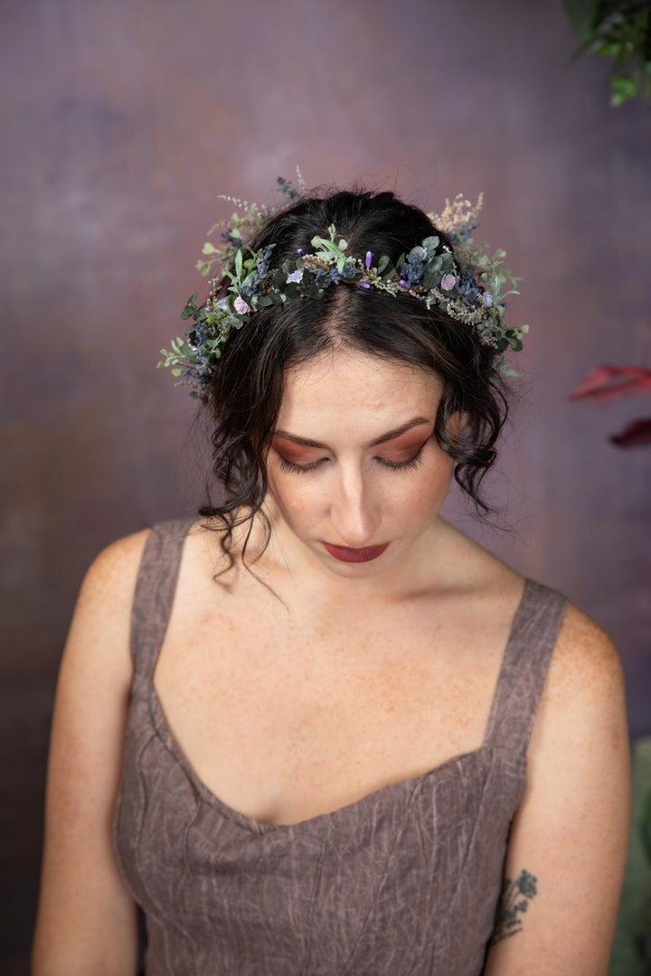 Purple Flower Hair Wreath and Comb: Boho Bridal Hair Accessories – handmade floral hair accessory by magaela
