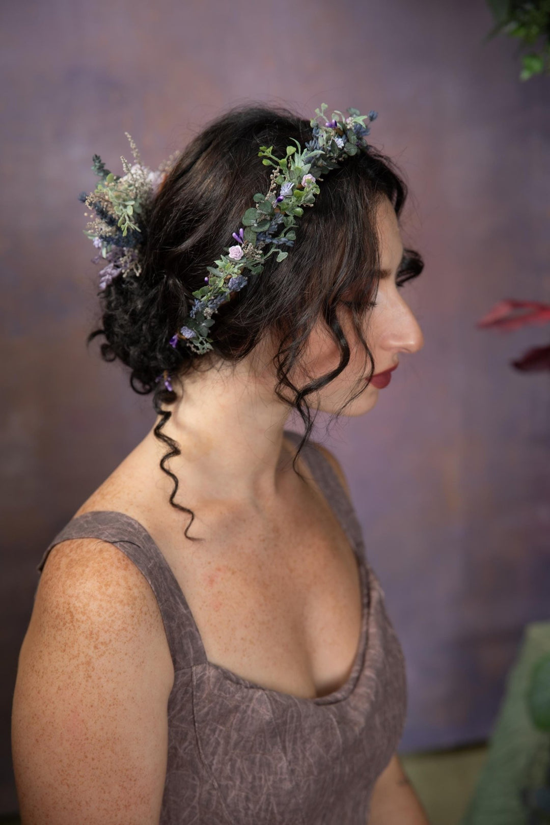 Purple Flower Hair Wreath and Comb: Boho Bridal Hair Accessories – handmade floral hair accessory by magaela