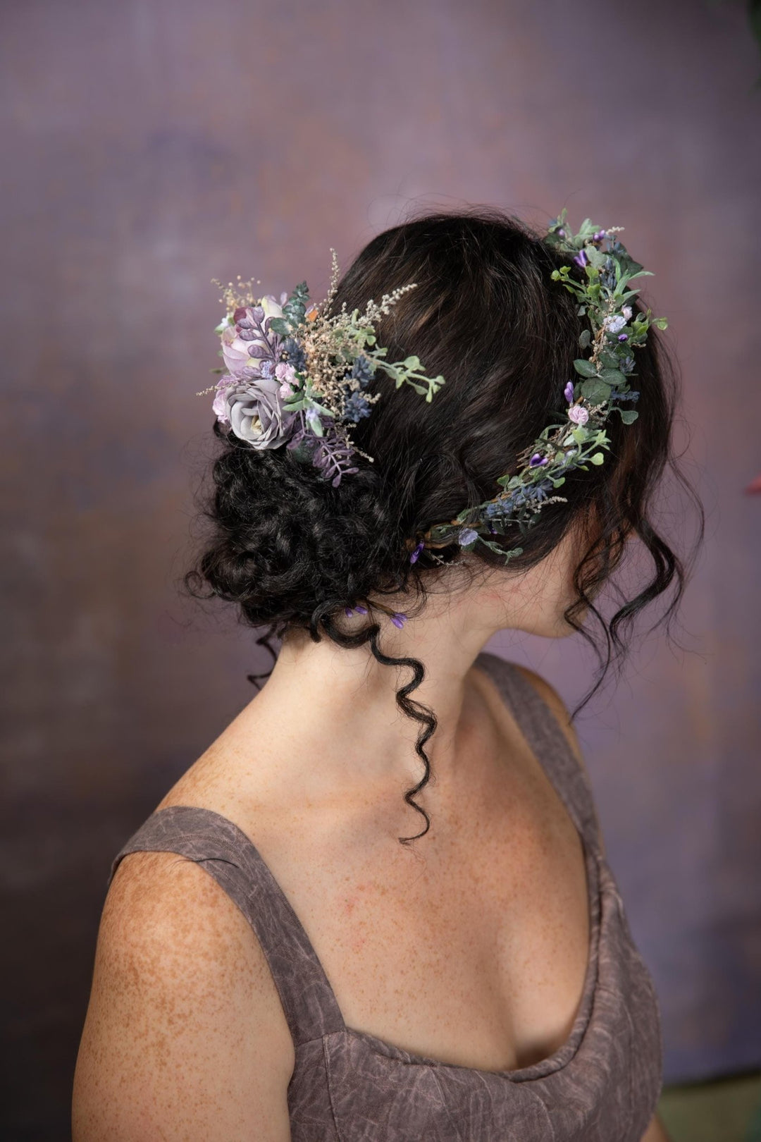 Purple Flower Hair Wreath and Comb: Boho Bridal Hair Accessories – handmade floral hair accessory by magaela