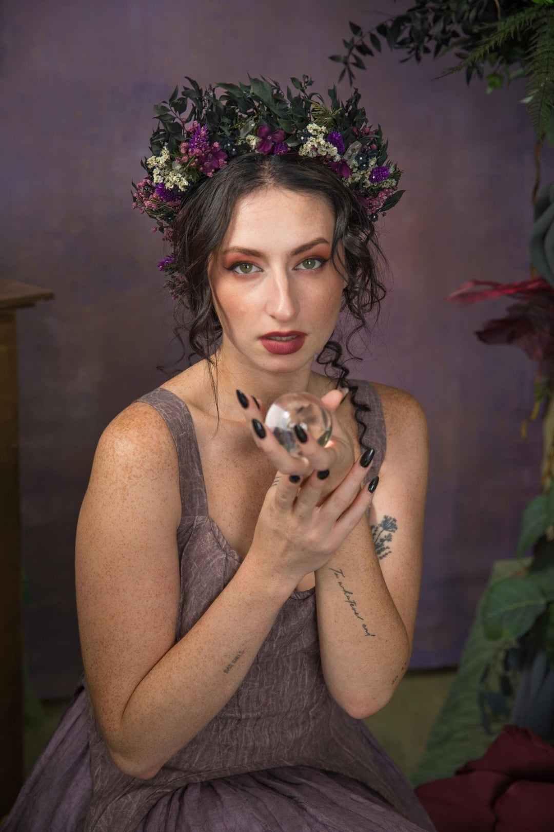 Purple Crystal Bridal Crown: Gothic Flower Headband, Halloween Wedding – handmade floral hair accessory by magaela