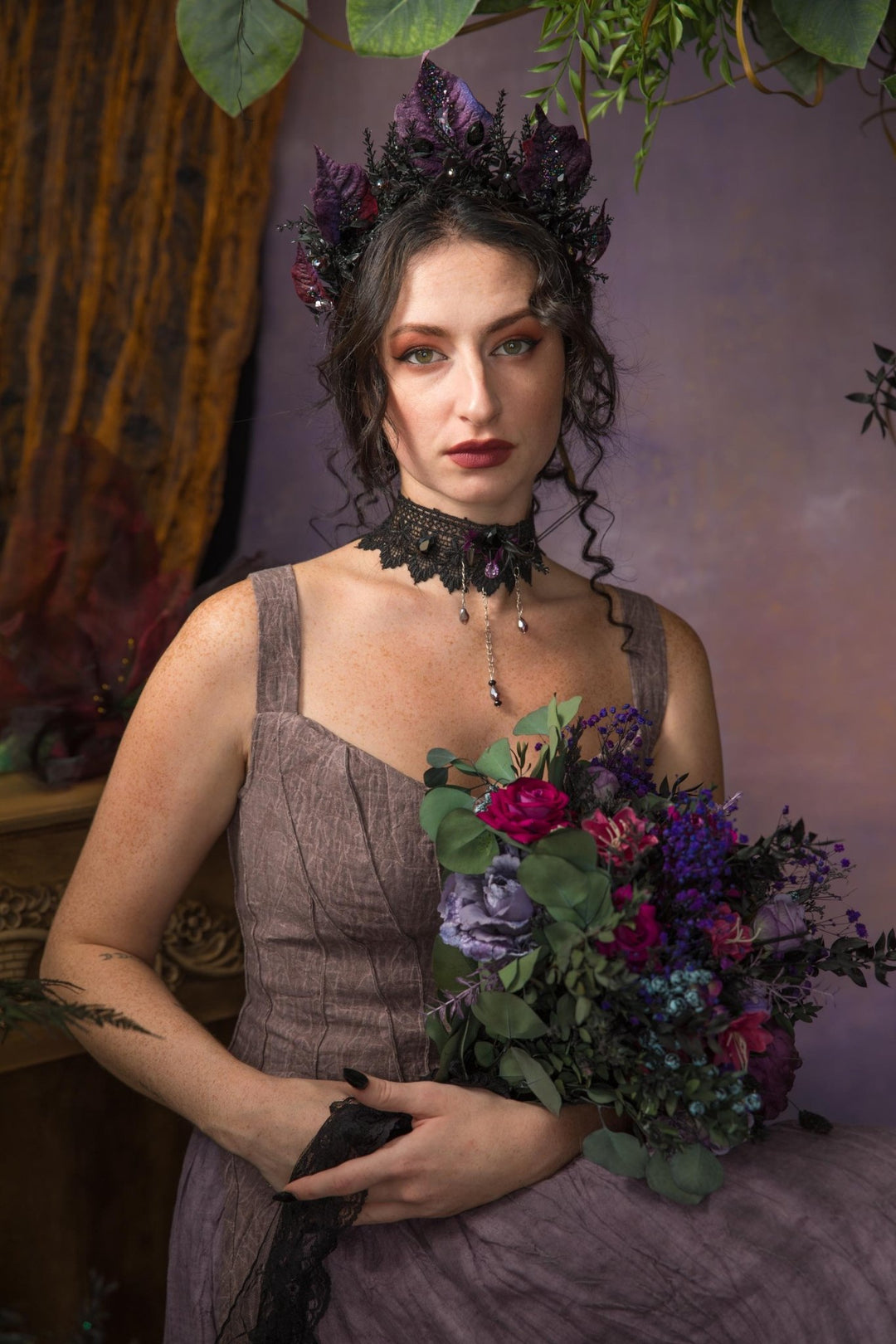 Purple Magenta Flower Bouquet: Autumn Gothic Wedding Bridal Bouquet – handmade floral hair accessory by magaela