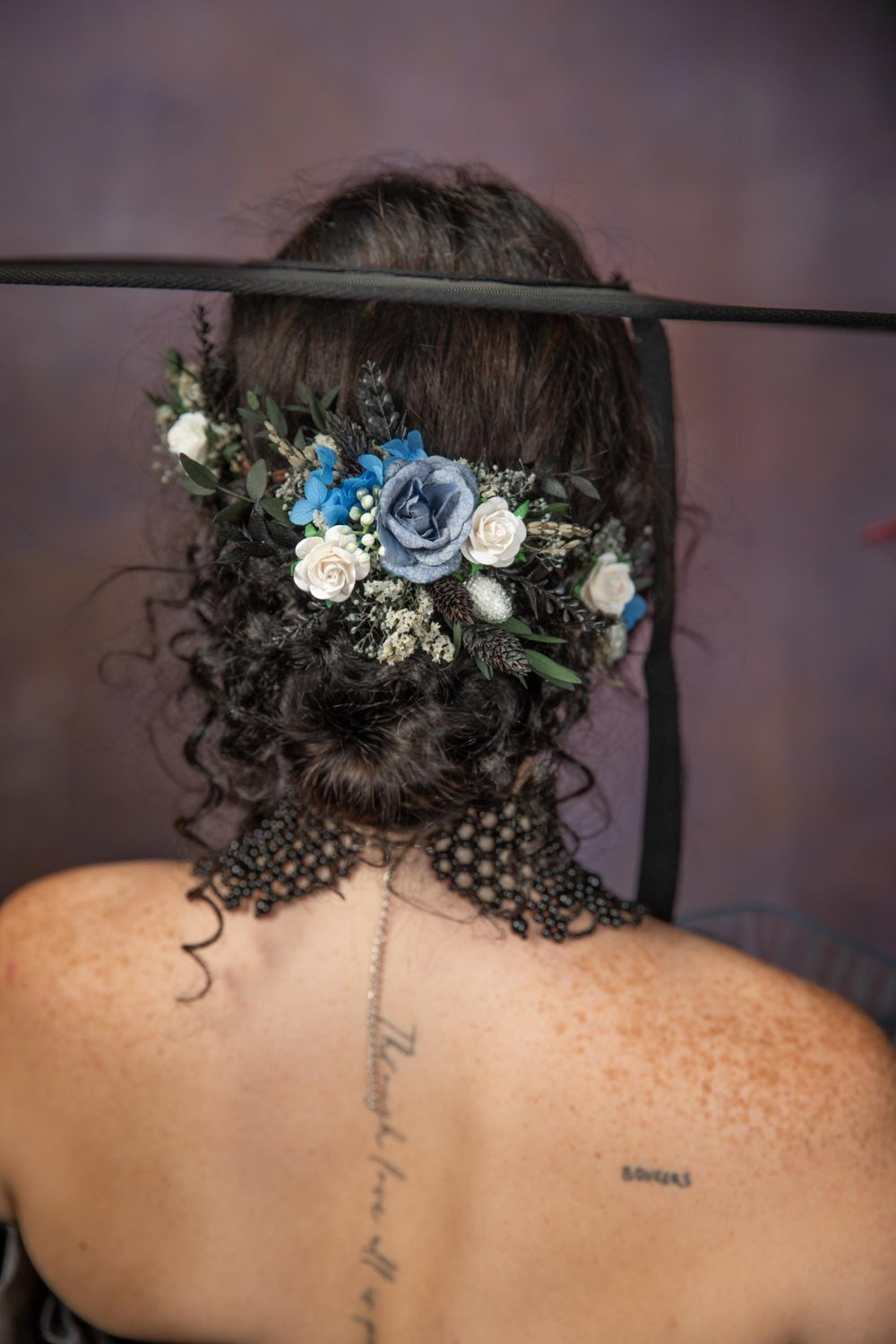 Blue Floral Hair Comb: Gothic Bridal Hair Vine, Winter Wedding – handmade floral hair accessory by magaela