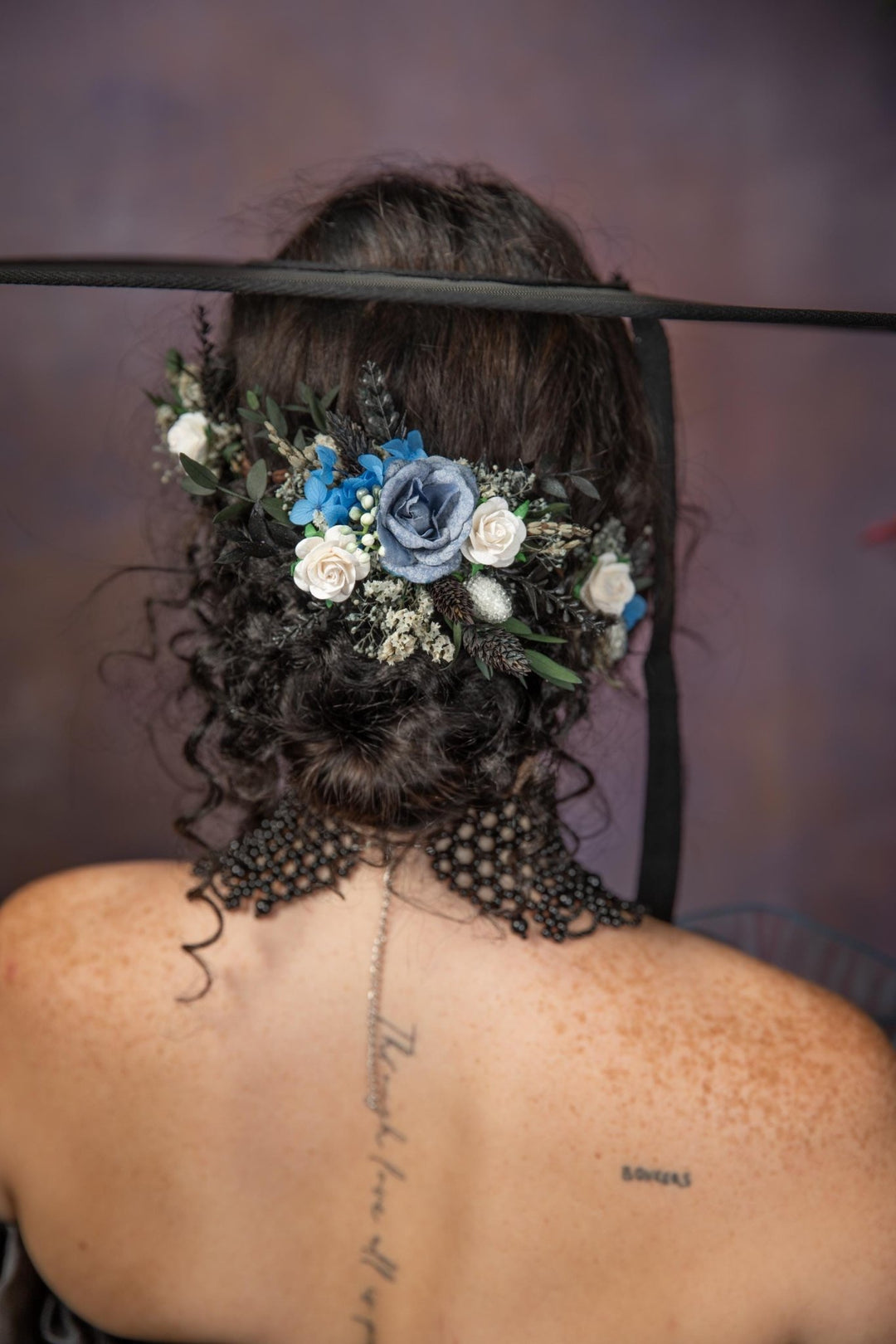 Blue Floral Hair Comb: Gothic Bridal Hair Vine, Winter Wedding – handmade floral hair accessory by magaela