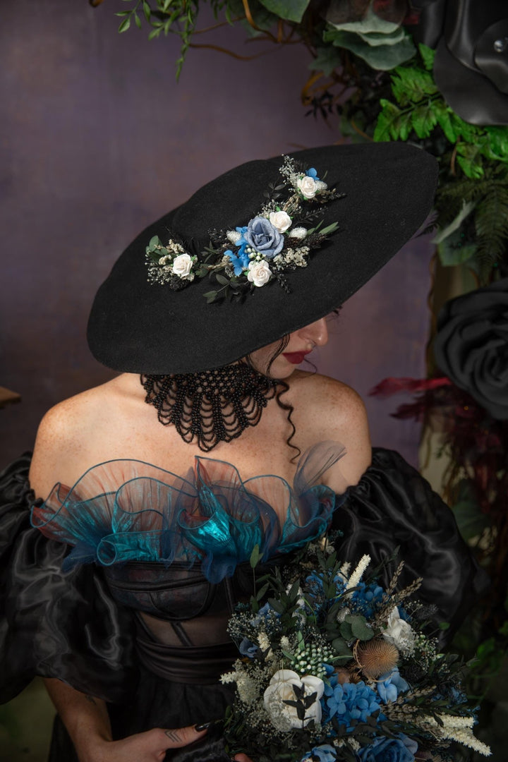 Blue Floral Hair Comb: Gothic Bridal Hair Vine, Winter Wedding – handmade floral hair accessory by magaela