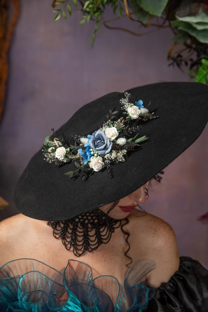 Blue Floral Hair Comb: Gothic Bridal Hair Vine, Winter Wedding – handmade floral hair accessory by magaela
