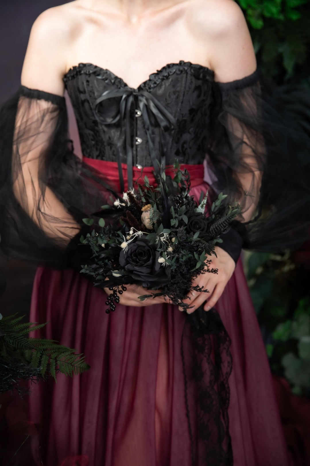 Black Gothic Wedding Bouquet: Dark Artificial Flower Bridal Bouquet – handmade floral hair accessory by magaela