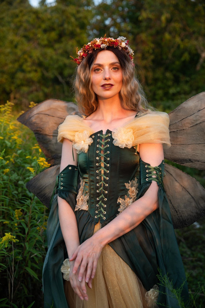 Boho Autumn Flower Half Wreath: Rustic Bridal Headpiece – handmade floral hair accessory by magaela