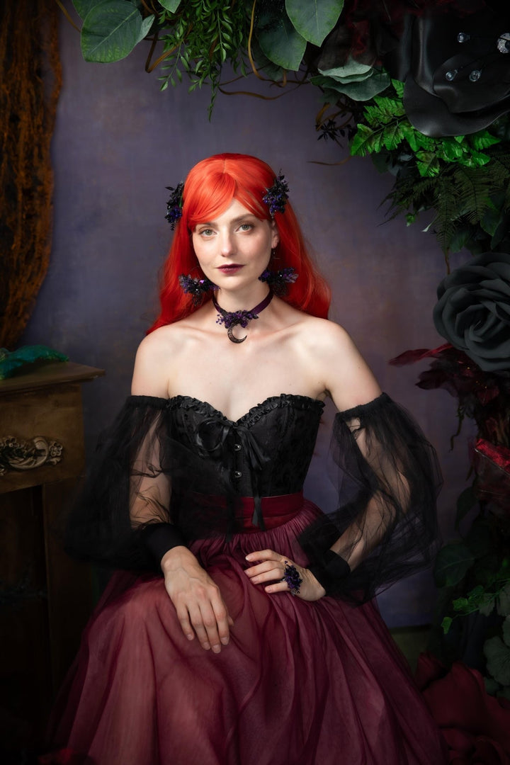 Purple Flower Moon Choker: Gothic Halloween Necklace – handmade floral hair accessory by magaela