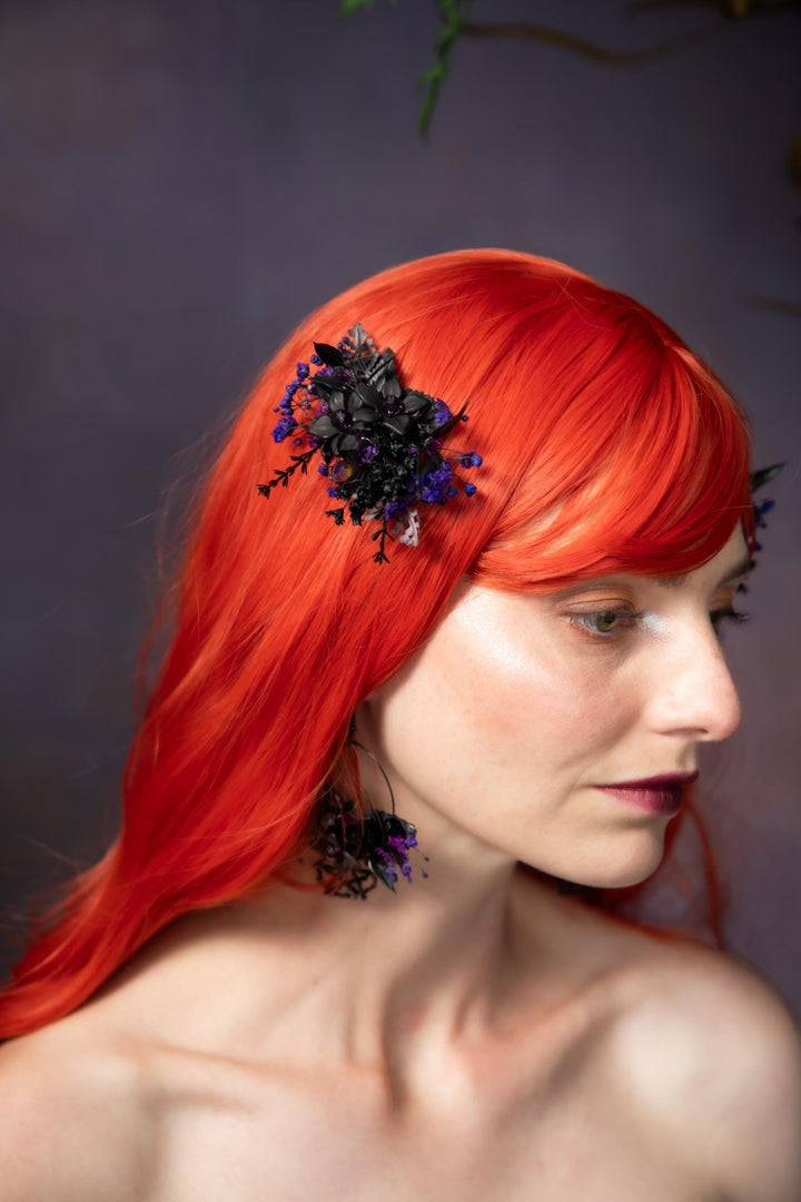 Black Flower Hair Clip: Gothic Wedding, Halloween Jewelry – handmade floral hair accessory by magaela
