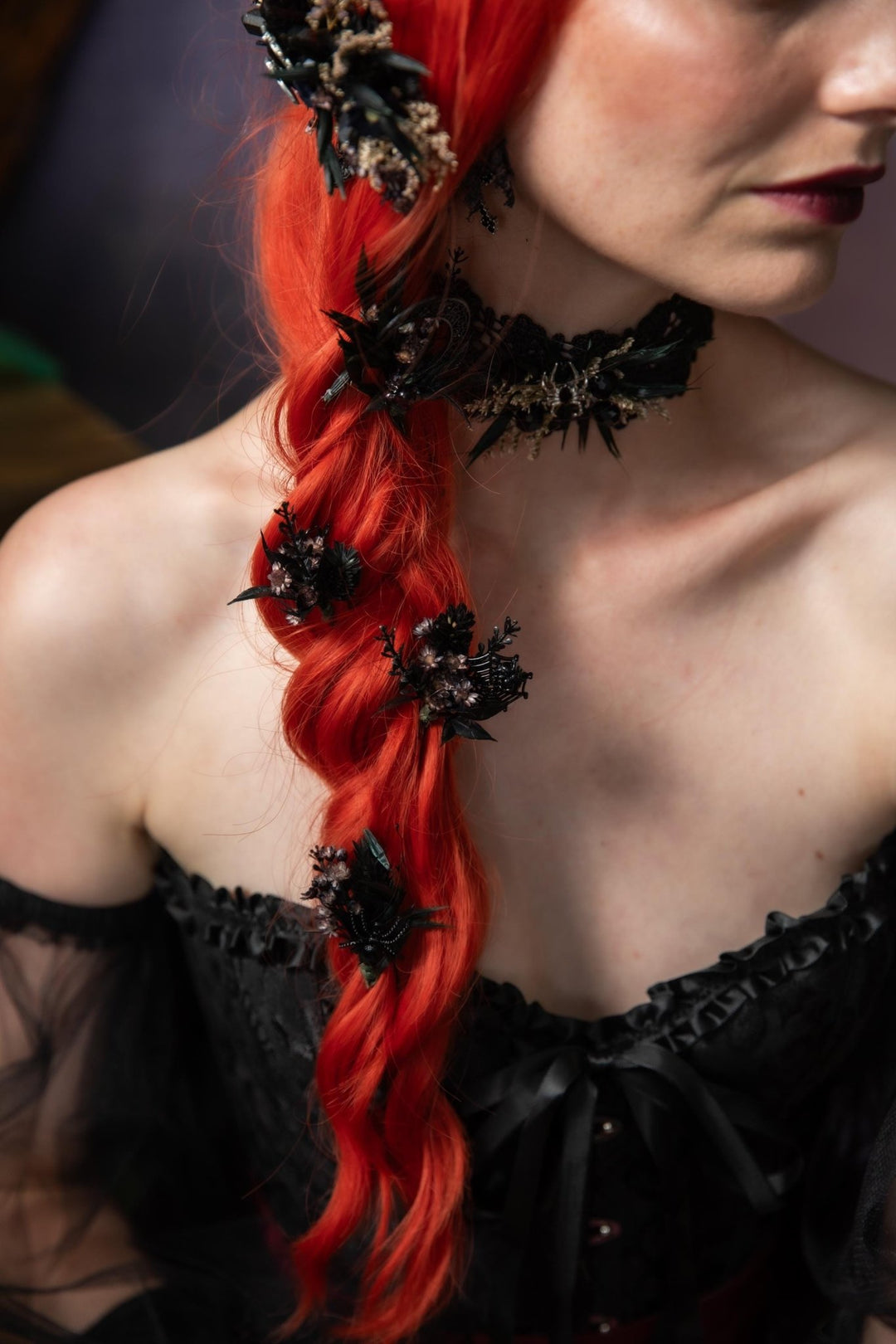 Black Flower Hair Pins: Gothic Wedding Bridal Hair Accessory – handmade floral hair accessory by magaela