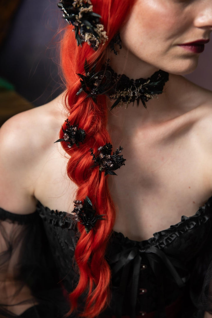 Black Flower Hair Pins: Gothic Wedding Bridal Hair Accessory – handmade floral hair accessory by magaela