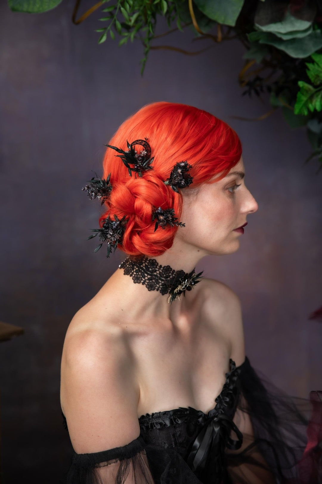 Black Flower Hair Pins: Gothic Wedding Bridal Hair Accessory – handmade floral hair accessory by magaela