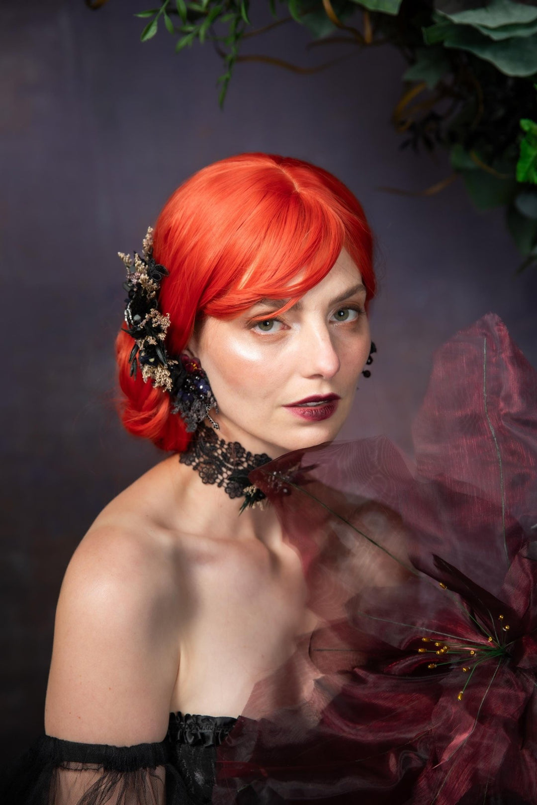 Black Flower Hair Comb: Gothic Wedding Crystal Hair Accessory – handmade floral hair accessory by magaela