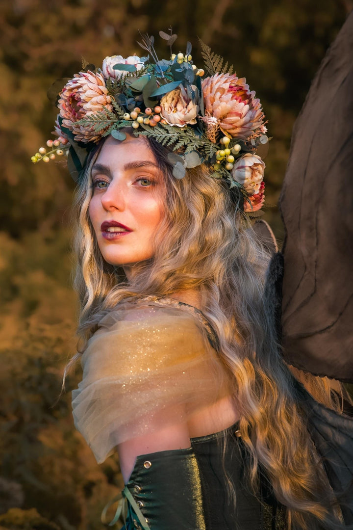 Boho Flower Hair Wreath: Autumn Wedding Bridal Crown – handmade floral hair accessory by magaela