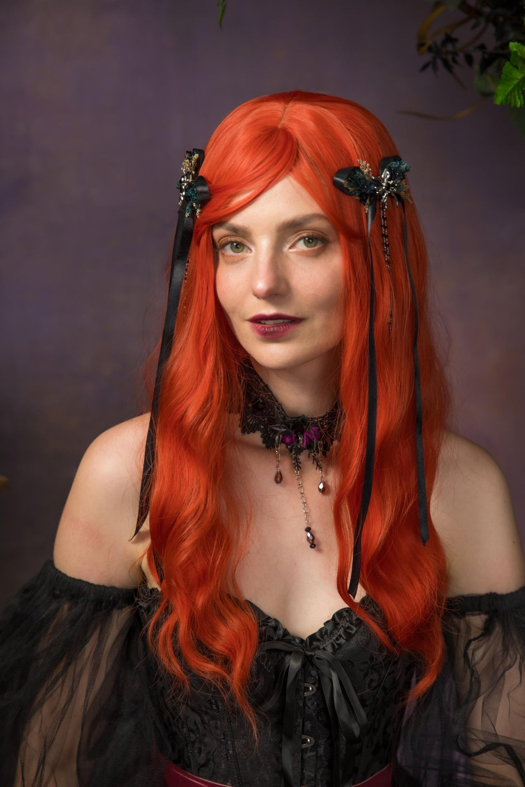 Black Bow Hair Clip: Gothic Spider Halloween Wedding Jewelry – handmade floral hair accessory by magaela