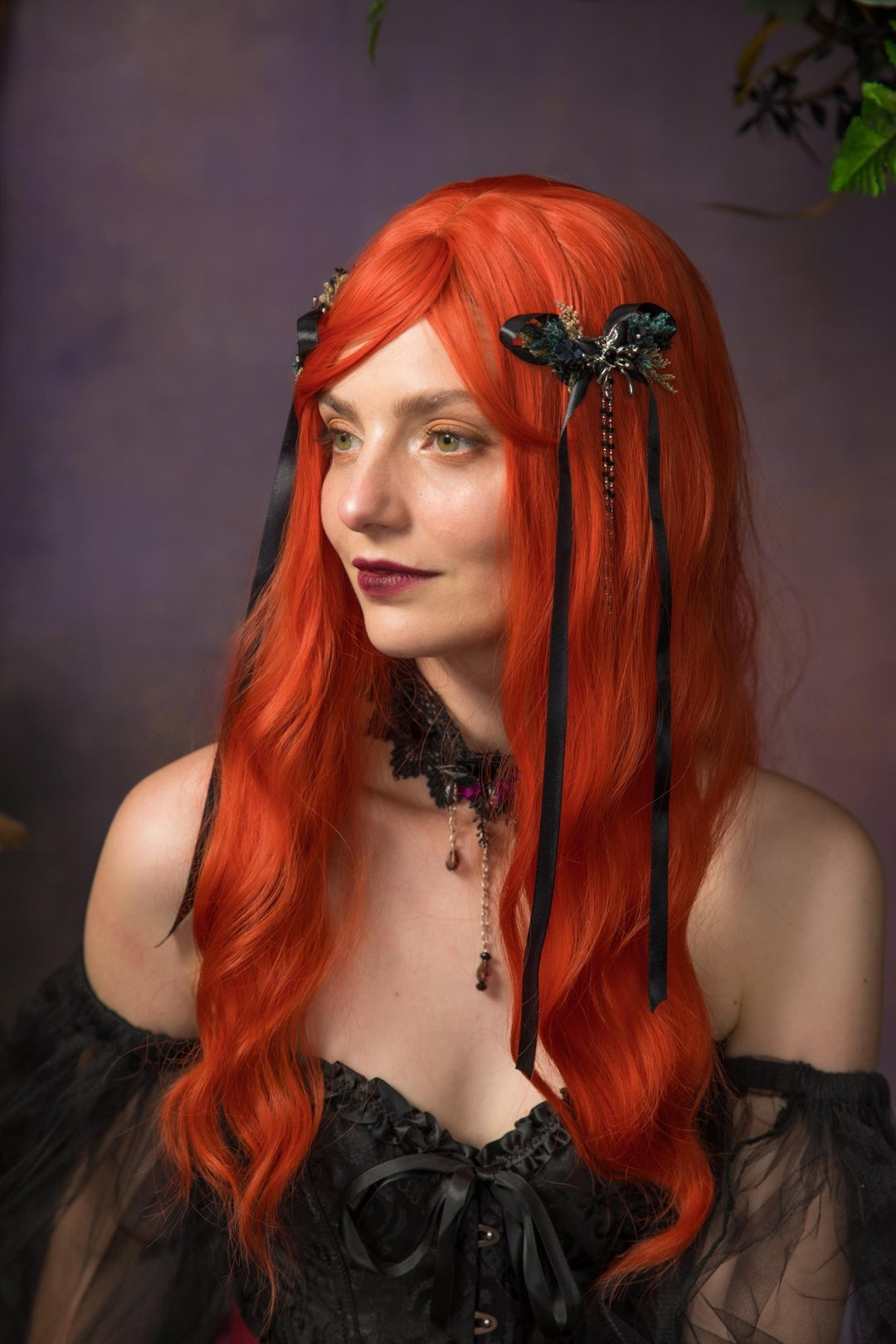 Black Bow Hair Clip: Gothic Spider Halloween Wedding Jewelry – handmade floral hair accessory by magaela