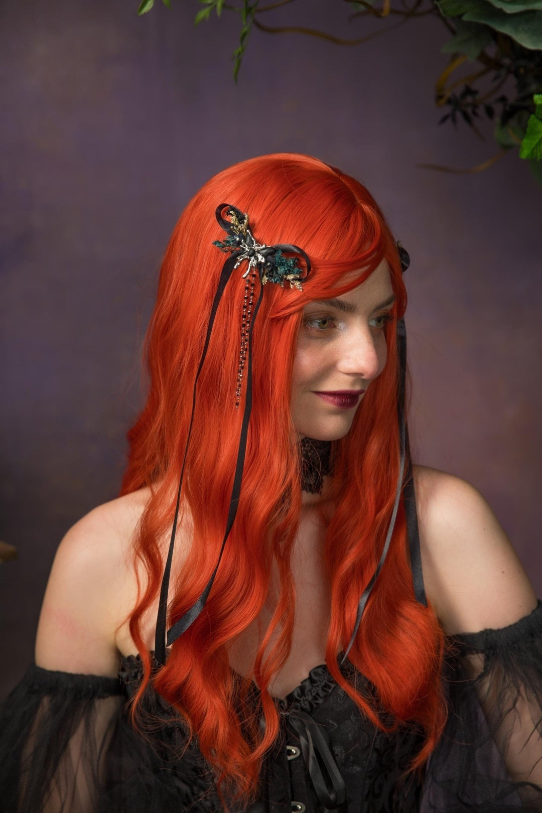 Black Bow Hair Clip: Gothic Spider Halloween Wedding Jewelry – handmade floral hair accessory by magaela