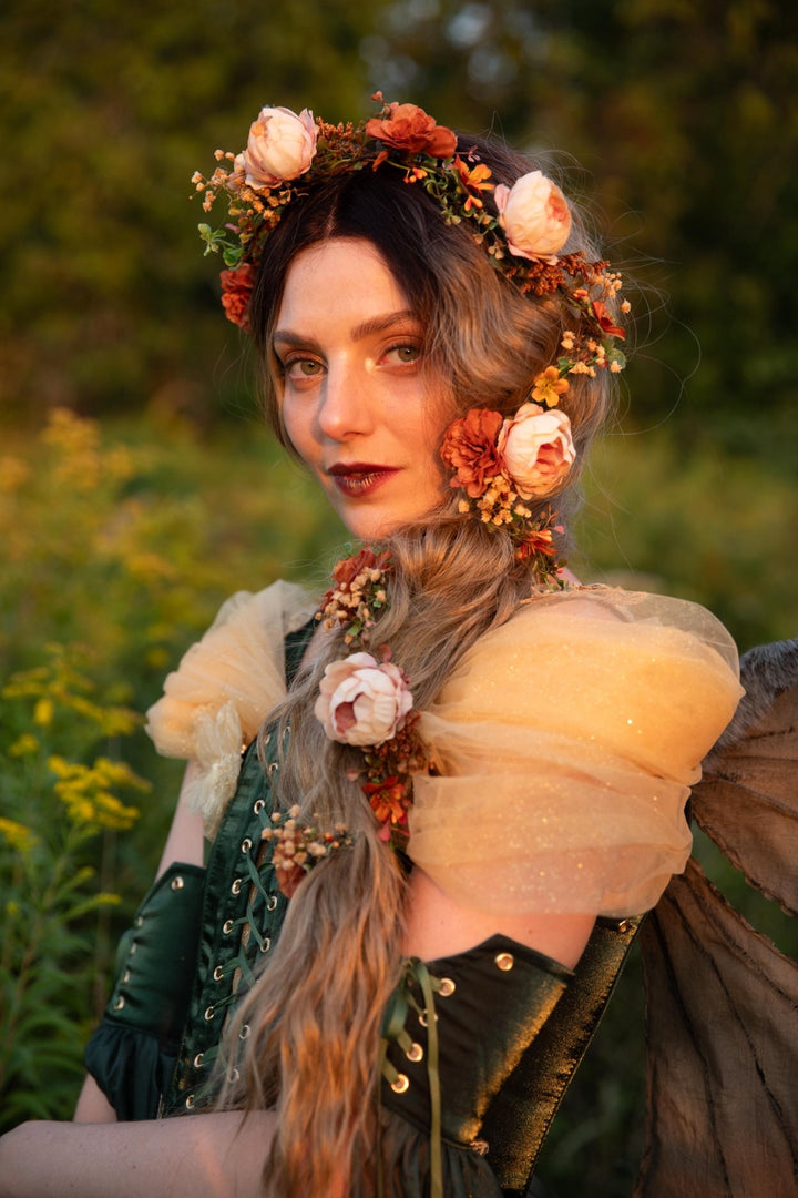 Terracotta Flower Hair Garland: Shapeable Bridal Headpiece – handmade floral hair accessory by magaela