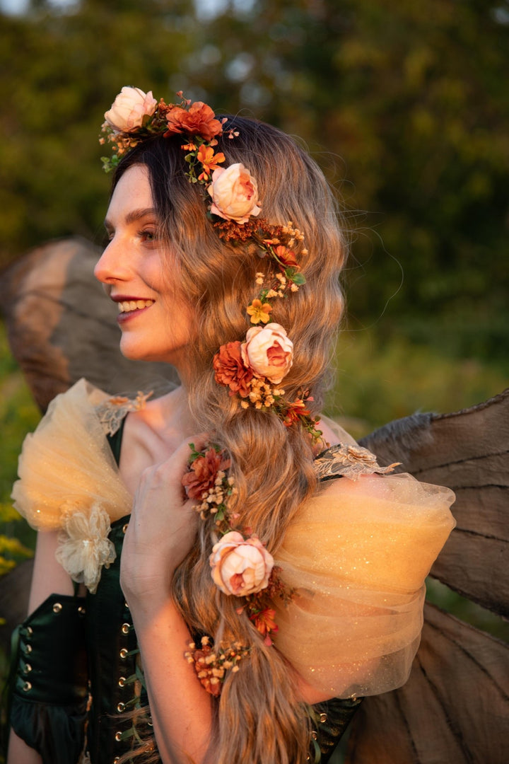 Terracotta Flower Hair Garland: Shapeable Bridal Headpiece – handmade floral hair accessory by magaela