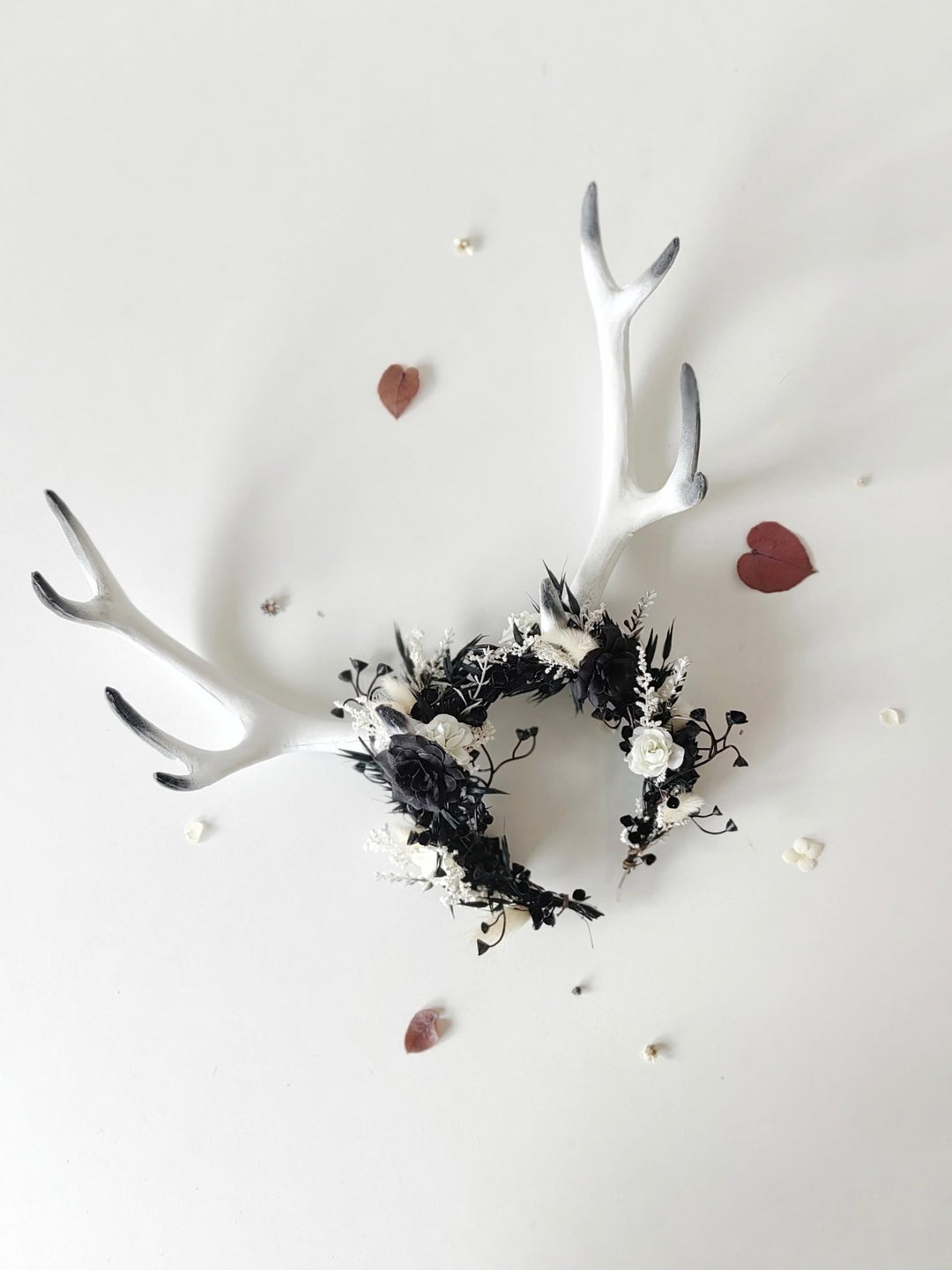 Halloween Antlers Crown: Black & White Woodland Headpiece – handmade floral hair accessory by magaela