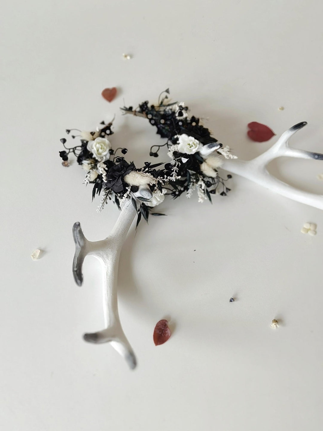 Halloween Antlers Crown: Black & White Woodland Headpiece – handmade floral hair accessory by magaela